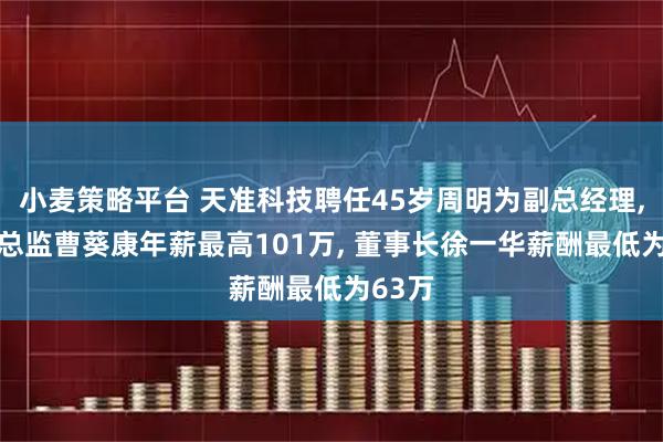 小麦策略平台 天准科技聘任45岁周明为副总经理, 技术总监曹葵康年薪最高101万, 董事长徐一华薪酬最低为63万